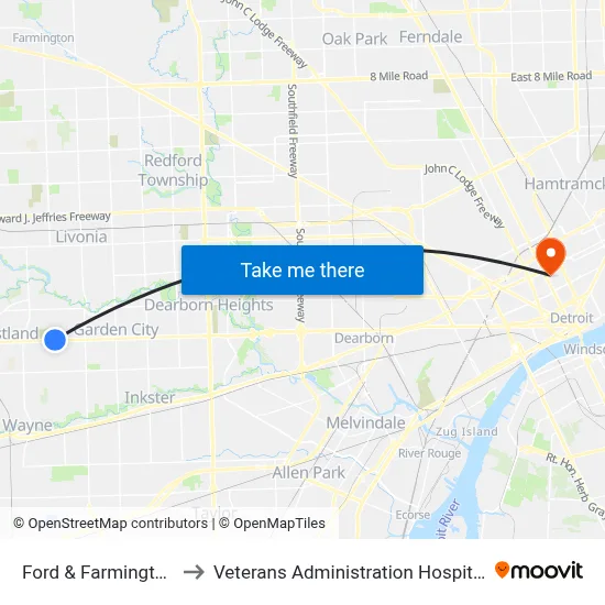 Ford & Farmington to Veterans Administration Hospital map