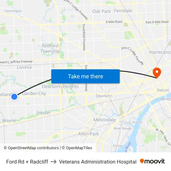 Ford & Radcliff to Veterans Administration Hospital map