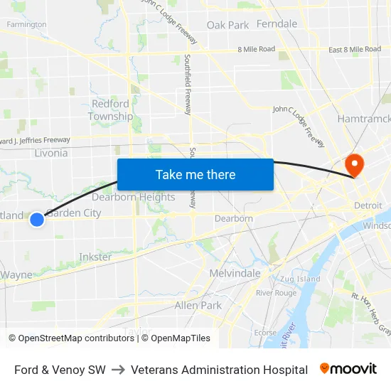 Ford & Venoy SW to Veterans Administration Hospital map