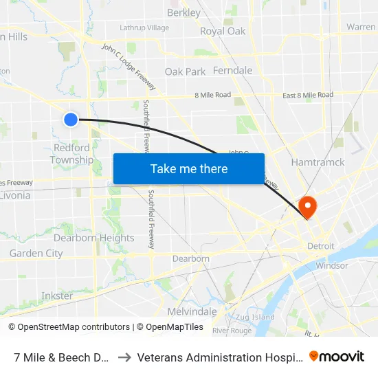 7 Mile & Beech Daly to Veterans Administration Hospital map