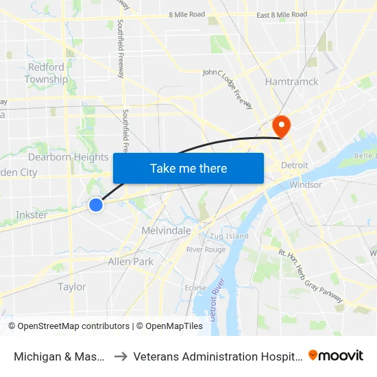 Michigan & Mason to Veterans Administration Hospital map