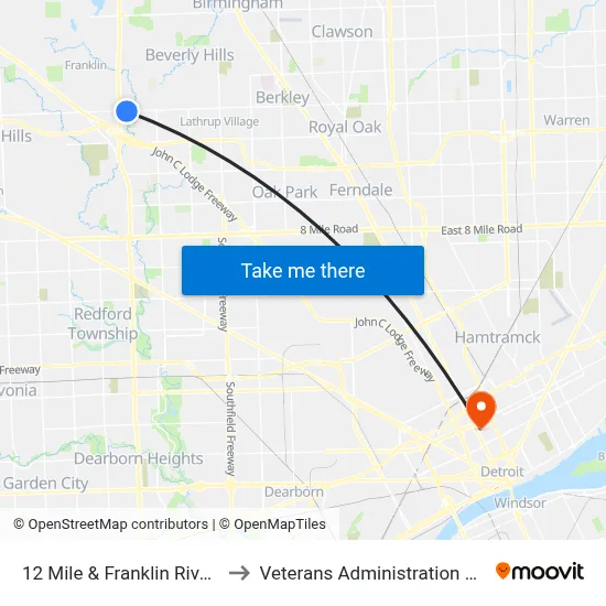 12 Mile & Franklin River Drive to Veterans Administration Hospital map
