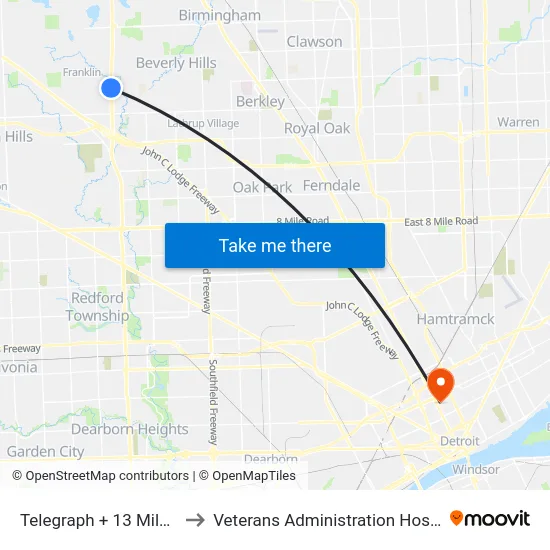 Telegraph @ 13 Mile to Veterans Administration Hospital map