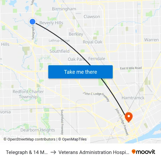 Telegraph & 14 Mile to Veterans Administration Hospital map