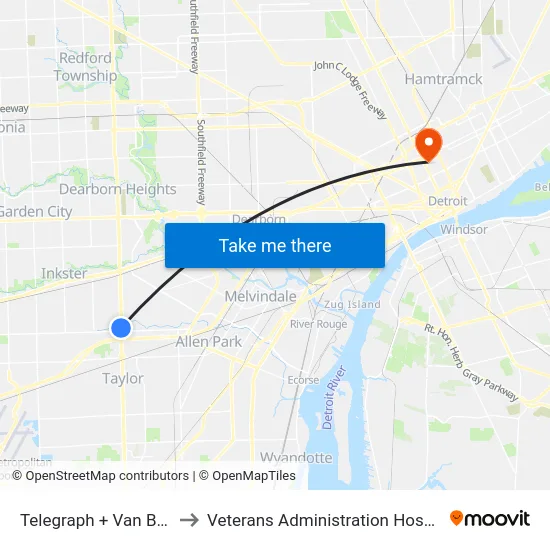Telegraph + Van Born to Veterans Administration Hospital map