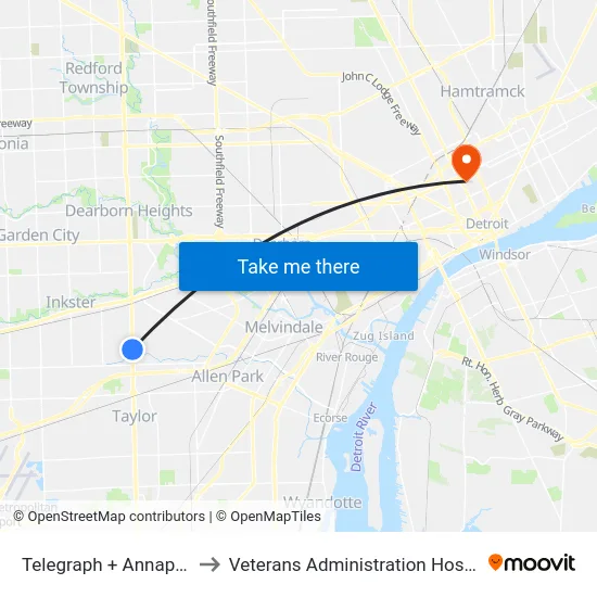 Telegraph & Annapolis to Veterans Administration Hospital map