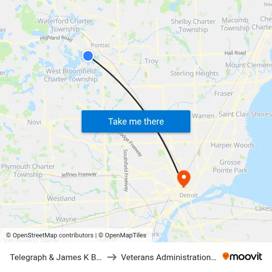 Telegraph & James K Boulevard to Veterans Administration Hospital map