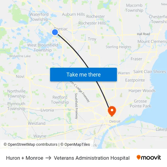 Huron & Monroe to Veterans Administration Hospital map