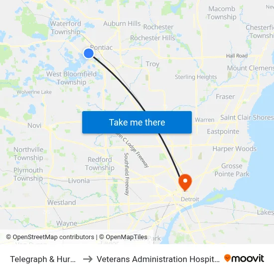 Telegraph & Huron to Veterans Administration Hospital map