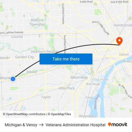 Michigan & Venoy to Veterans Administration Hospital map
