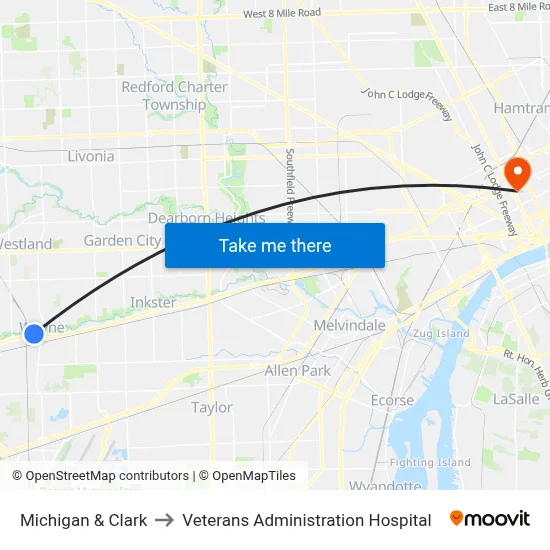 Michigan & Clark to Veterans Administration Hospital map