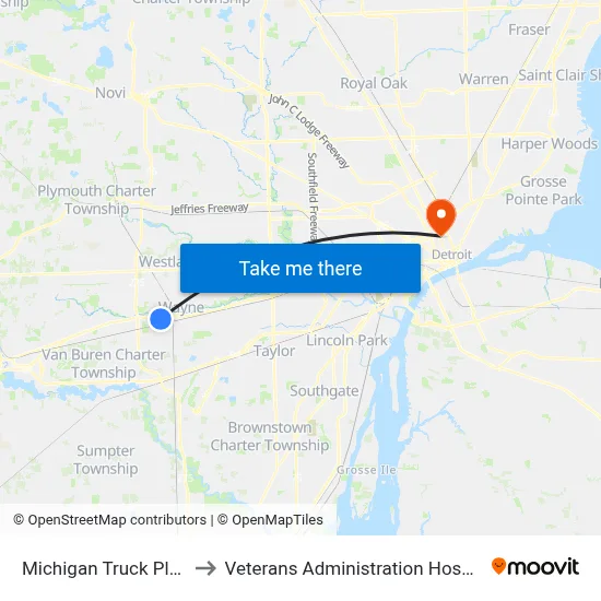 Michigan Truck Plant to Veterans Administration Hospital map