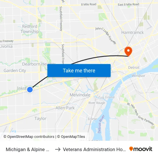Michigan & Alpine Motel to Veterans Administration Hospital map