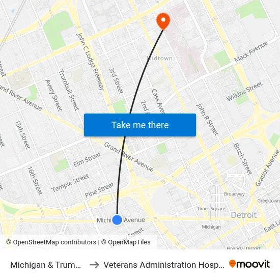 Michigan & Trumbull to Veterans Administration Hospital map