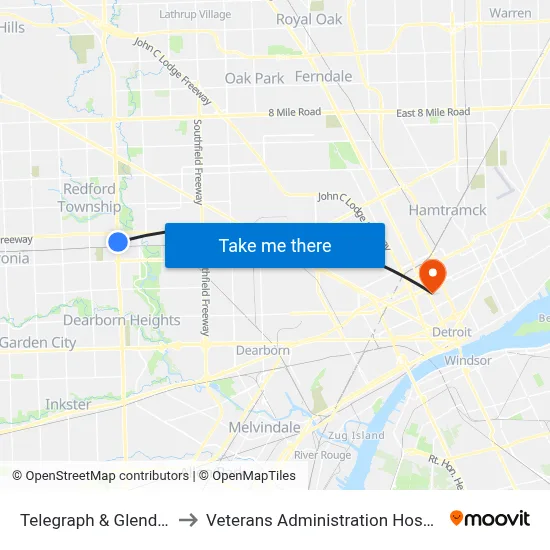Telegraph & Glendale to Veterans Administration Hospital map
