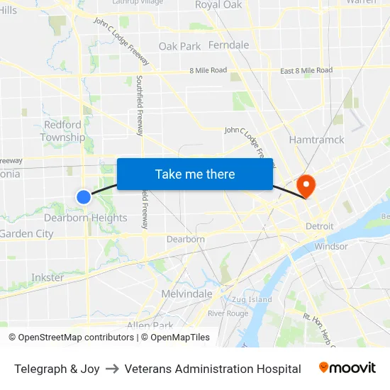 Telegraph & Joy to Veterans Administration Hospital map