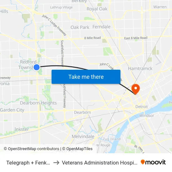 Telegraph & Fenkell to Veterans Administration Hospital map