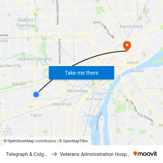 Telegraph & Colgate to Veterans Administration Hospital map
