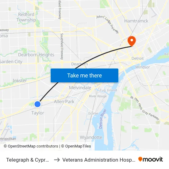 Telegraph & Cypress to Veterans Administration Hospital map