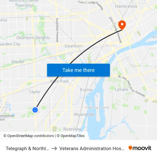 Telegraph & Northline to Veterans Administration Hospital map