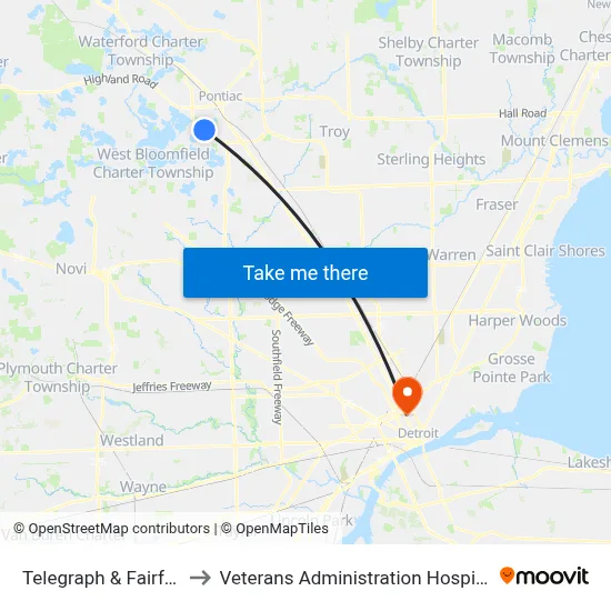 Telegraph & Fairfax to Veterans Administration Hospital map