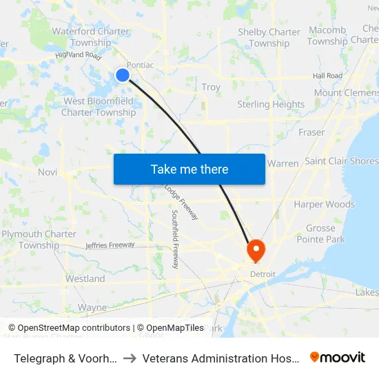 Telegraph & Voorheis to Veterans Administration Hospital map