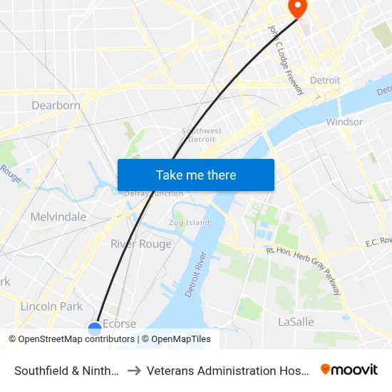 Southfield & Ninth Th to Veterans Administration Hospital map