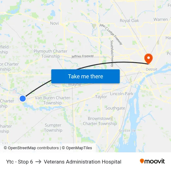 Ytc - Stop 6 to Veterans Administration Hospital map