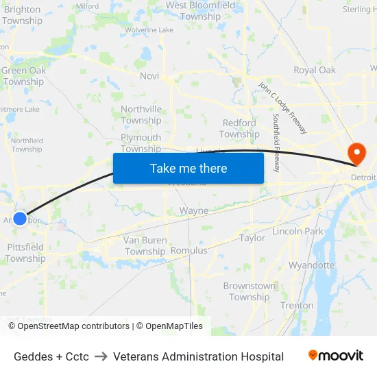 Geddes + Cctc to Veterans Administration Hospital map