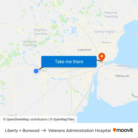 Liberty + Burwood to Veterans Administration Hospital map