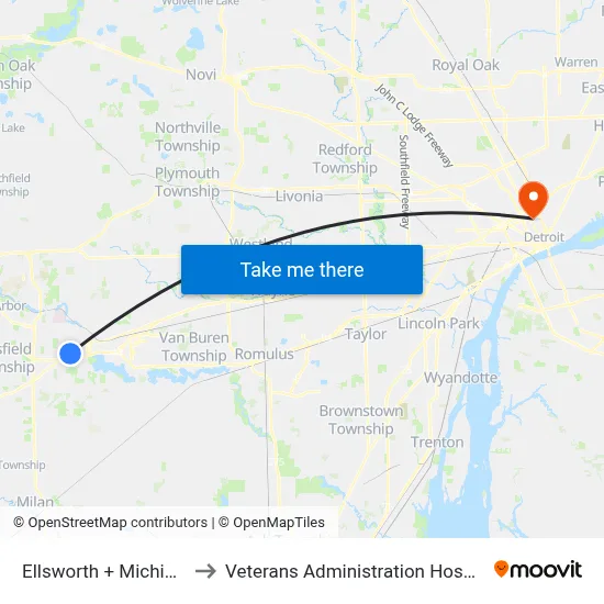 Ellsworth  + Michigan to Veterans Administration Hospital map