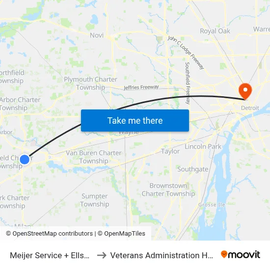 Meijer Service + Ellsworth to Veterans Administration Hospital map