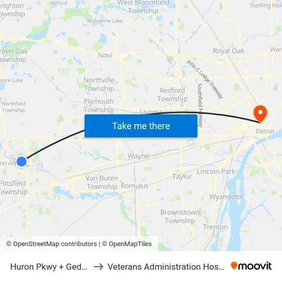 Huron Pkwy + Geddes to Veterans Administration Hospital map
