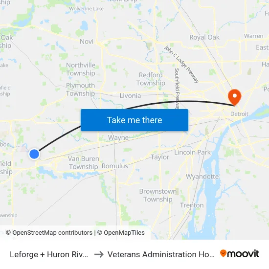 Leforge + Huron River Dr to Veterans Administration Hospital map