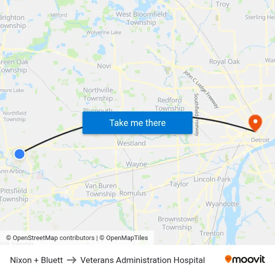 Nixon + Bluett to Veterans Administration Hospital map