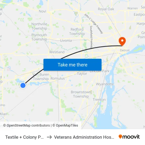 Textile + Colony Park to Veterans Administration Hospital map