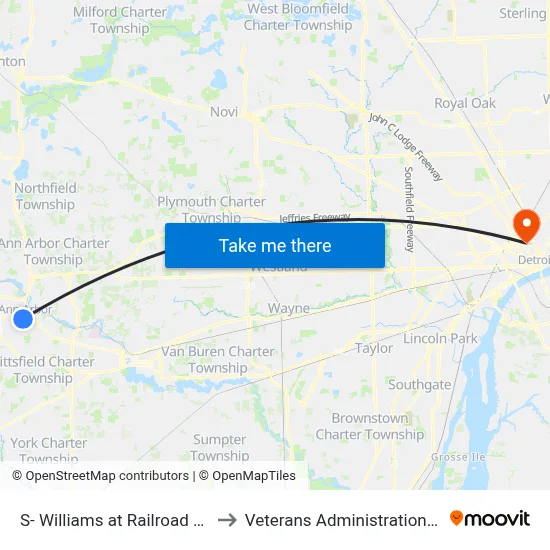 S- Williams at Railroad Crossing to Veterans Administration Hospital map