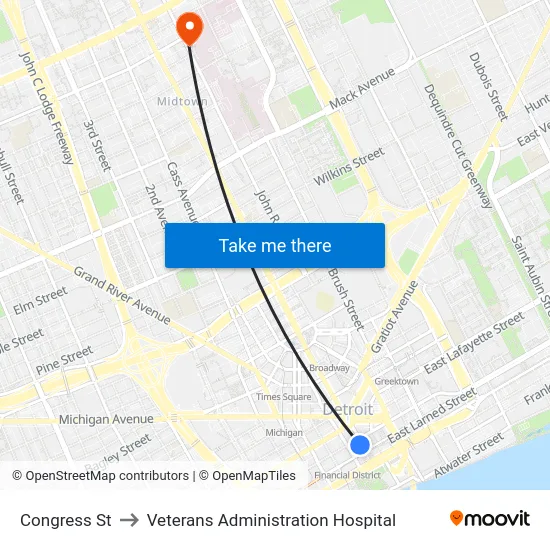 Congress St to Veterans Administration Hospital map