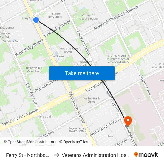 Ferry St - Northbound to Veterans Administration Hospital map