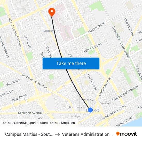 Campus Martius - Southbound to Veterans Administration Hospital map