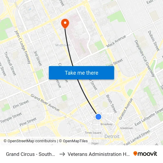 Grand Circus - Southbound to Veterans Administration Hospital map