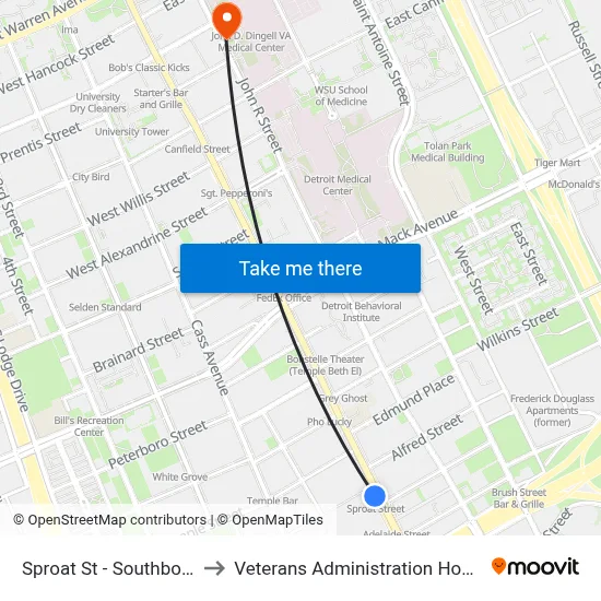 Sproat St - Southbound to Veterans Administration Hospital map
