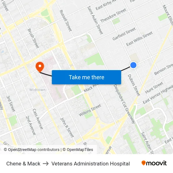 Chene & Mack to Veterans Administration Hospital map