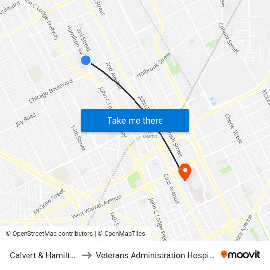 Calvert & Hamilton to Veterans Administration Hospital map