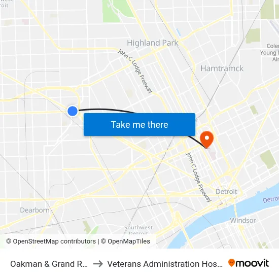 Oakman & Grand River to Veterans Administration Hospital map