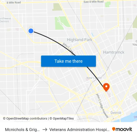 Mcnichols & Griggs to Veterans Administration Hospital map