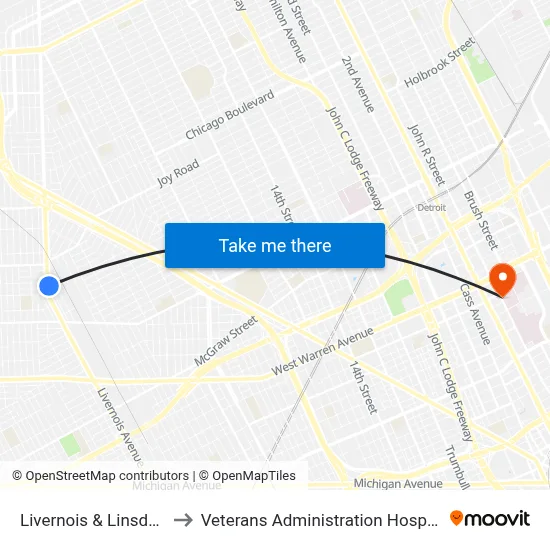 Livernois & Linsdale to Veterans Administration Hospital map