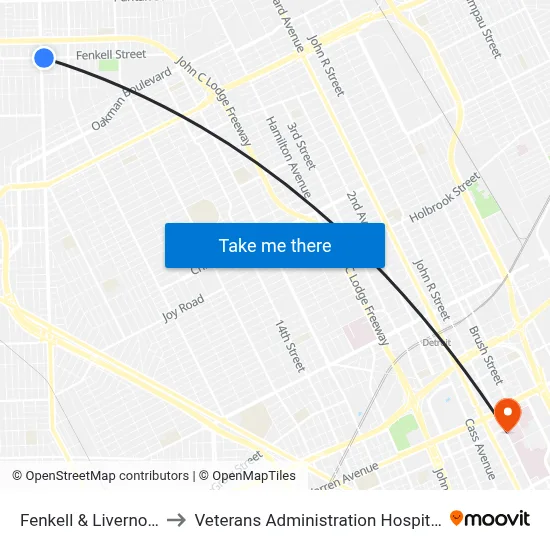 Fenkell & Livernois to Veterans Administration Hospital map