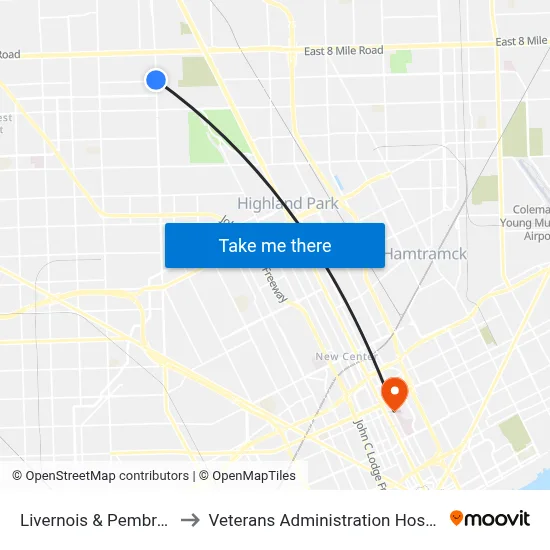 Livernois & Pembroke to Veterans Administration Hospital map