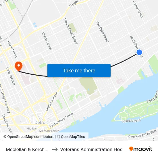 Mcclellan & Kercheval to Veterans Administration Hospital map